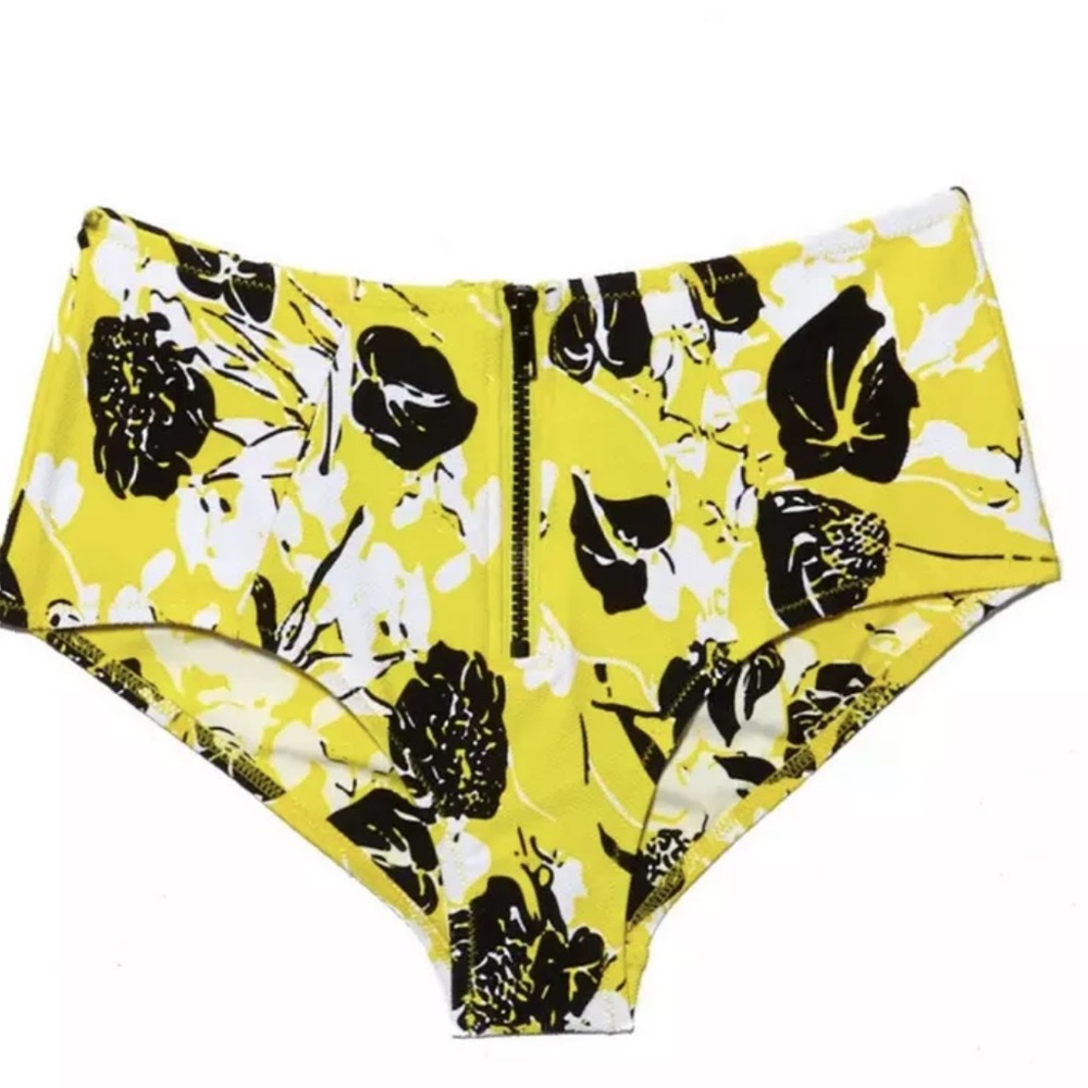 Derek Lam 10 Crosby Zip Front High Waist Bikini Bottom Citrus Yellow Floral S